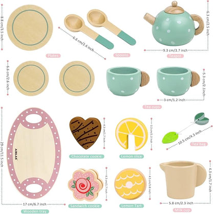 Wooden Tea Set for Little Girls Play Food Pretend Play for 3 4 5 Years Old | - Image 2