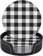 6 Pcs Black and White Buffalo Check Plaids Leather Coasters by CAPVKING