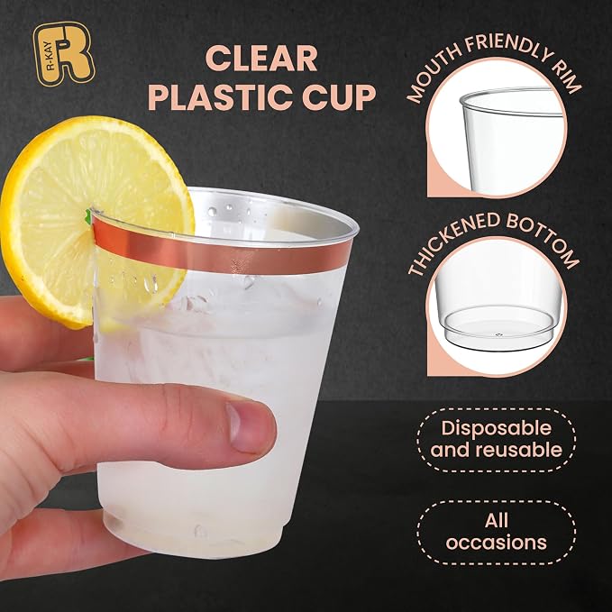 R-kay Rose Gold Plastic Cups, Heavy Duty 10 OZ Disposable cups, Plastic - Image 5