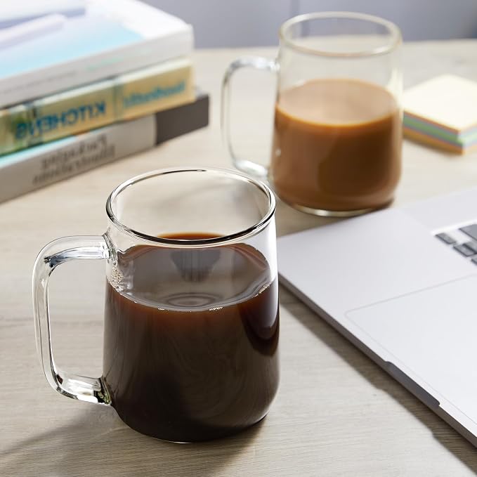 Large Glass Coffee Mugs, 24 oz Glass Coffee Cups Set of 2, Hot/Cold Beverages - Image 6