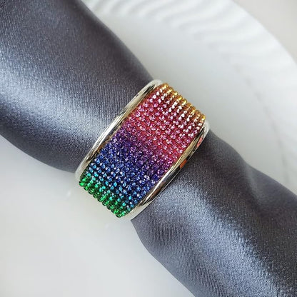 Colored Diamond Napkin Rings Set, Rhinestone Napkin Holder for Dining, Easter, Thanksgiving, Wedding,Bling Cloth Holder Full of Crushed Diamond,Party of Table Setting Home Decor
