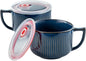 Ceramic Soup Bowl with Handle&Lid, Jumbo 38oz Microwave Ramen Bowl Set of 2 | by Hoilse