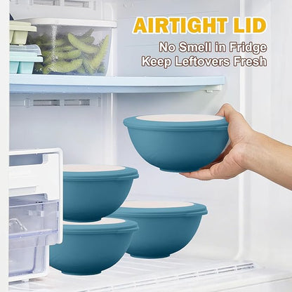 40 OZ Bowls Set of 4, Unbreakable Lightweight Bowls Set with Lid, Microwave & Dishwasher Safe Lunchable Containers, Plastic Reusable Cereal Bowl for Soup, Salad, Noodle, Snack, Fruit, Blue