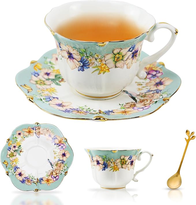 Country Roses Porcelain Tea Cup and Saucer Set - Image 5