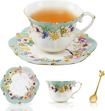 Country Roses Porcelain Tea Cup and Saucer Set - Image 5