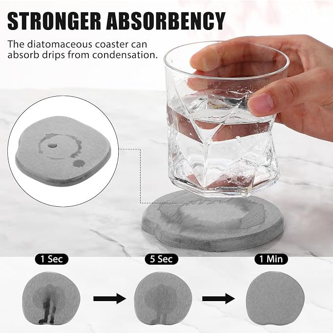 Diatomaceous Earth Coasters Set of 4，Cool Absorbent Quick-Dry Drink Coasters - Image 5