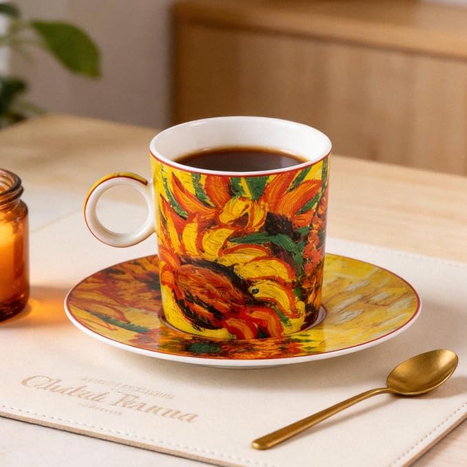KAMMAK Tea Cups and Saucers Set of 2, Porcelain Coffee Cups, JBE006 | Stackable - Image 4
