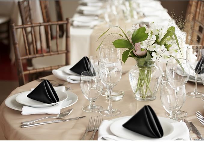 P Pothuiny 12 Pcs Black Satin Napkins 17 x 17 Inch, Satin Cloth Napkins | - Image 7