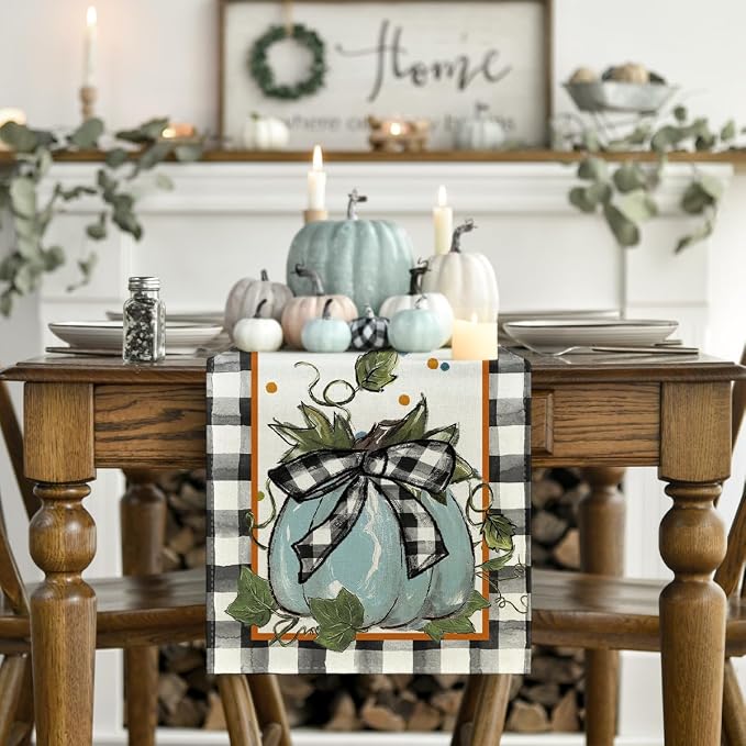 Artoid Mode 210 GSM Fall Table Runner 13x72 Inch Home Party Decor | Blue - Image 2