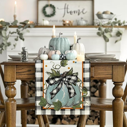 Artoid Mode 210 GSM Fall Table Runner 13x72 Inch Home Party Decor | Blue - Image 2