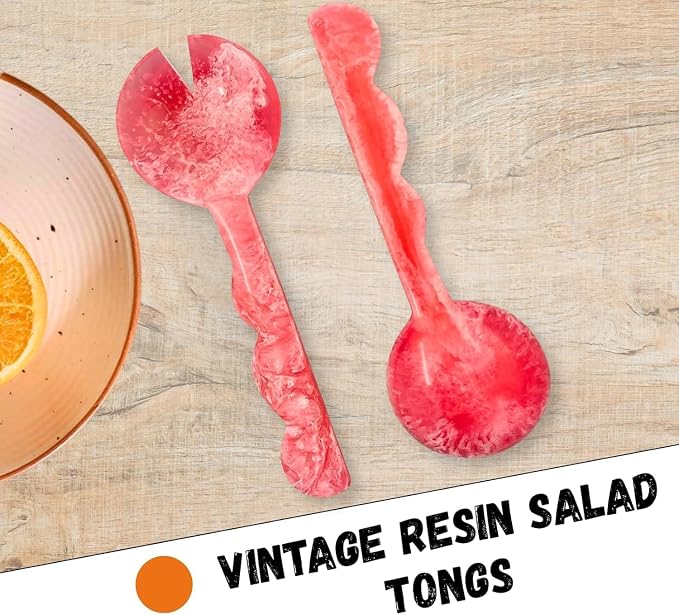 SS Craft Marbled Resin Salad Server Set – Lightweight Serving Spoon & Fork - Image 6