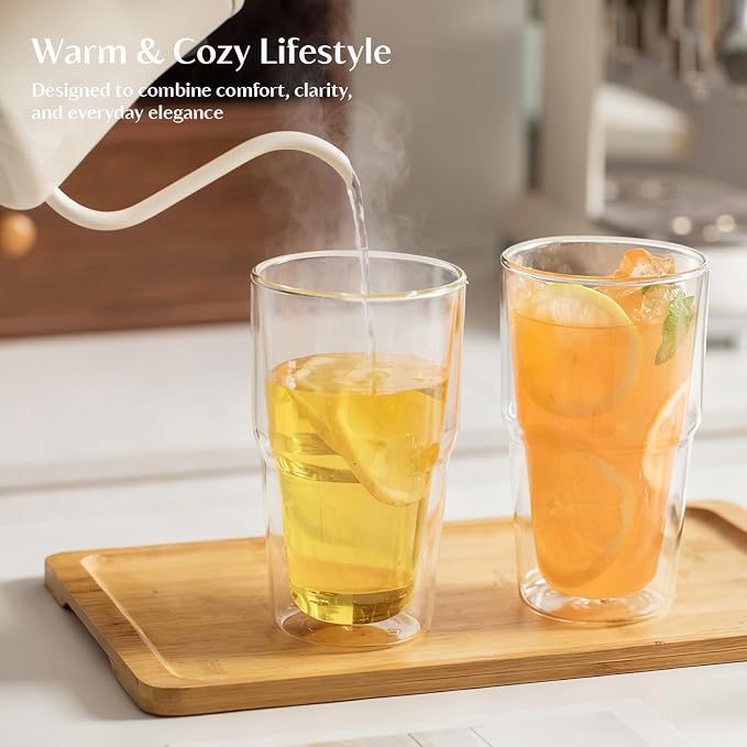 INSETLAN 16oz Double Wall Glass Cups Set of 2 – Borosilicate Glass Tumblers - Image 7