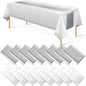MASHAN 16Pack Disposable Plastic Tablecloths and Satin Table Runner Set White by MASHAN