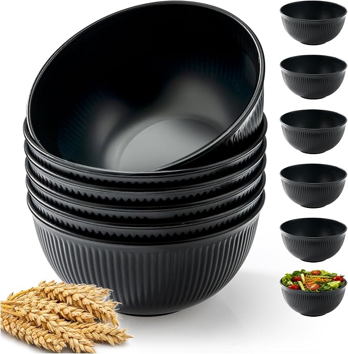 Unbreakable Cereal Bowls, 24 oz, Carbon Black, Reusable Plastic, Lightweight by LIANGKEN