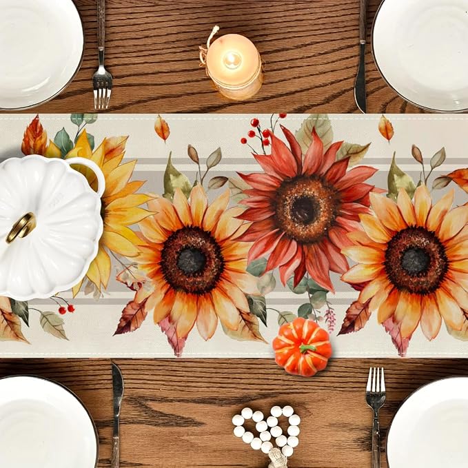 RABUSOFA Fall Table Runner 13x108 Inch Sunflower Fall Decor - Image 4