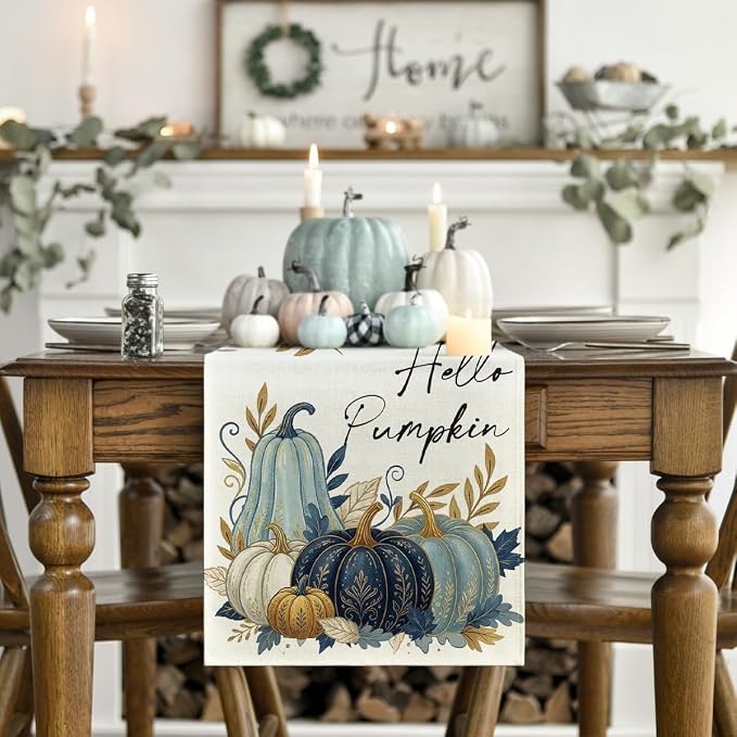 Artoid Mode 210 GSM Fall Table Runner 13x36 Inch Home Party Decor | Blue - Image 2