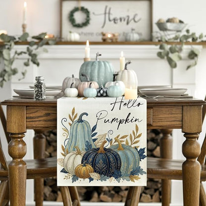 Artoid Mode 210 GSM Fall Table Runner 13x72 Inch Home Party Decor | Blue - Image 2