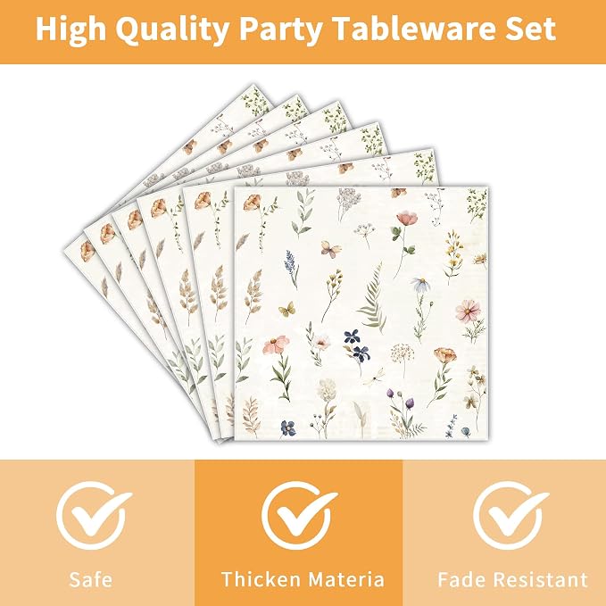 96 Pcs Wildflower Party Decorations, Floral Tableware Set | Serves 24 guests - Image 4
