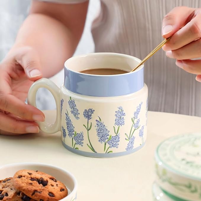 12.9oz Ceramic Coffee Mug with Lid, Flower Patterned Porcelain Mug, Ceramic Tea - Image 5