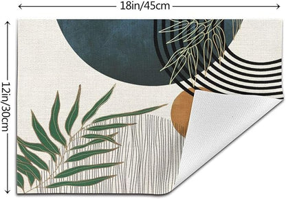 Mid Century Placemats 12x18 Inches Set of 4, Modern Boho Green Navy Blue Tropical Leaf Decorative Rectangle Table Mats for Party, Home Kitchen,Dining Table Decoration