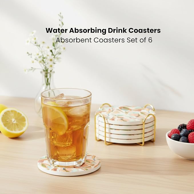 Ceramic Marble Coasters Set of 6, Absorbent Drink Coasters - Image 7