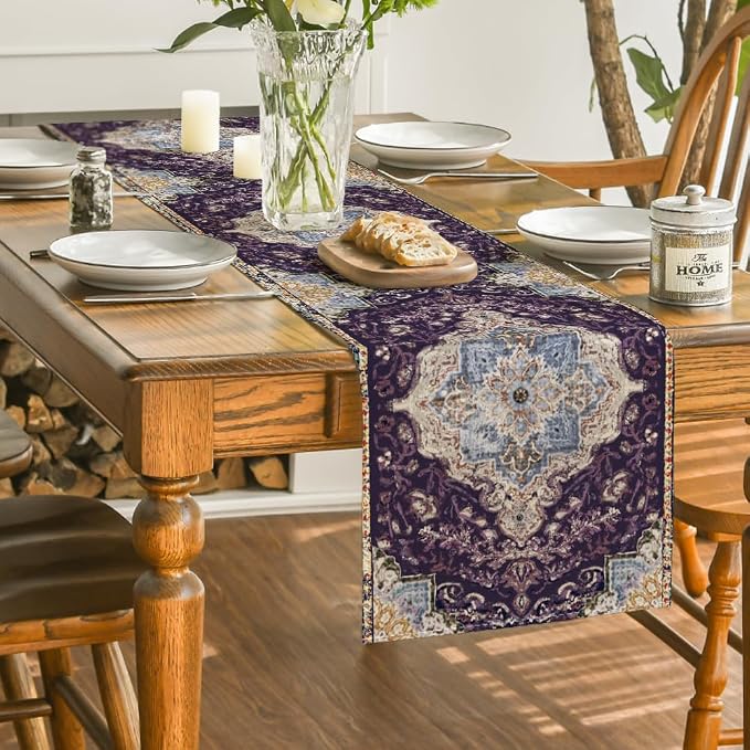 Artoid Mode Boho Bohemia Style Purple Table Runner, Country Rustic Farmhouse - Image 4