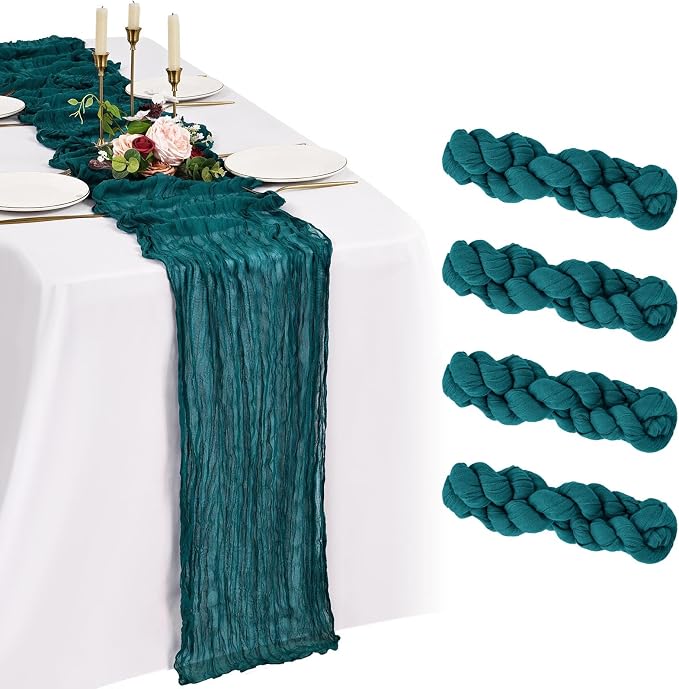 4 Pack Cheesecloth Table Runner 10FT Teal Table Runner Boho Gauze Cheese Cloth by Showgeous