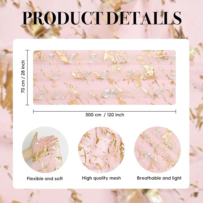 Artoid Mode Marble Pattern Pink Gauze Table Runner 10FT, Glitter Metallic Foil - Image 7