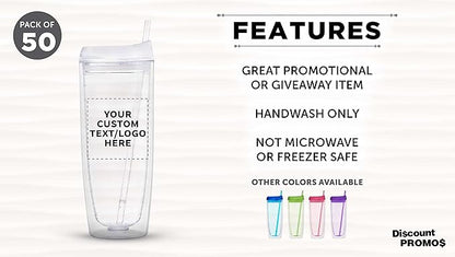 Custom Tall Orbit Acrylic Tumblers 20 oz. Set of 50, Personalized Bulk Pack - Perfect for Iced Coffee, Soda, Other Hot & Cold Beverages - Clear