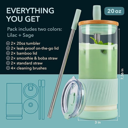 Pandaloo® Glass Cups With Lids and Straws -20 Fl Oz- Perfect Size Iced Coffee - Image 2