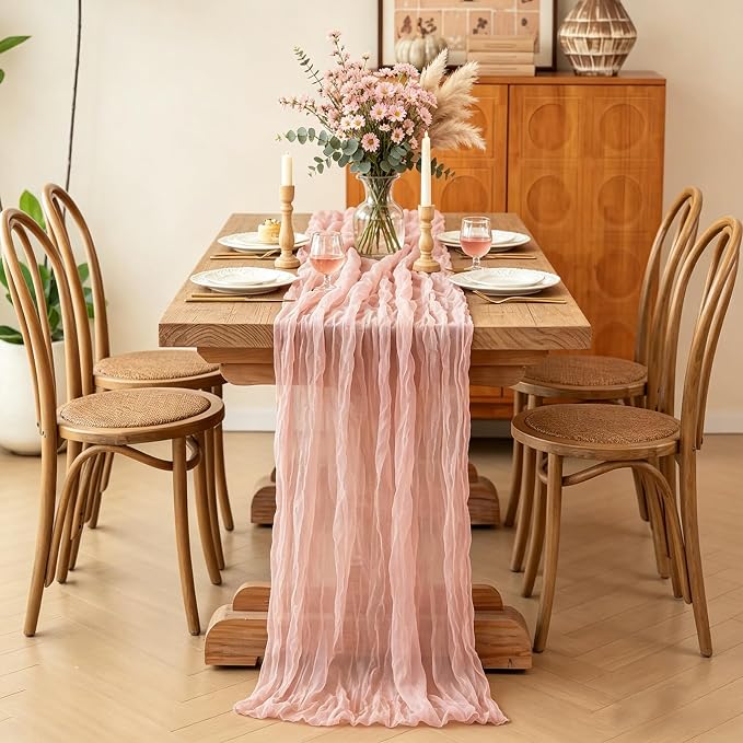 Pink Cheesecloth Table Runner, 10FT Dusty Pink Boho Gauze Table Runner - Image 4