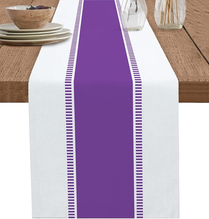 Purple Table Runners 72 inches Long, Modern Stripes Table Runner Farmhouse by Futuregrace