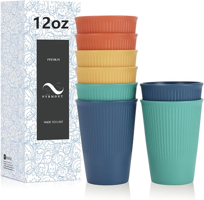 PYRMONT Wheat Straw Cups 12 Oz Alternative Plastic Cups Set of 8 Unbreakable by PYRMONT