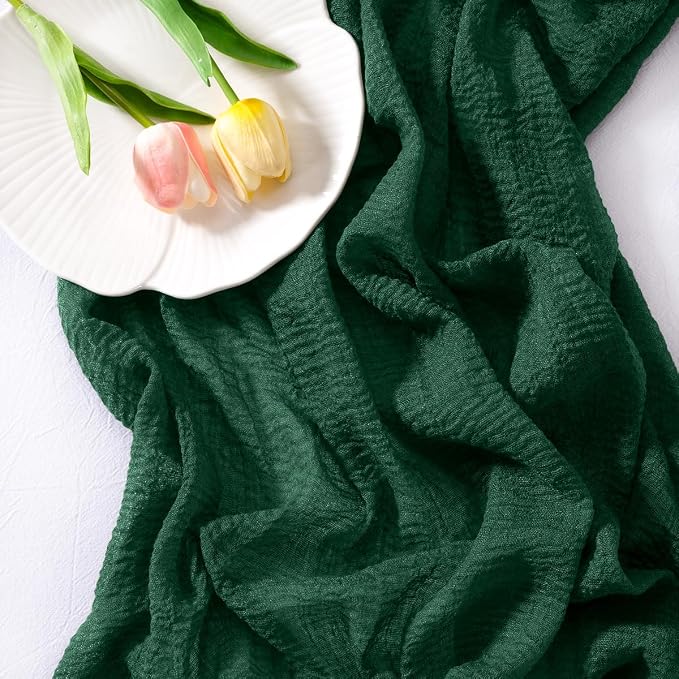 Cheesecloth Table Runner Summer Boho Wedding Shower Party Home Decor | Emerald - Image 3