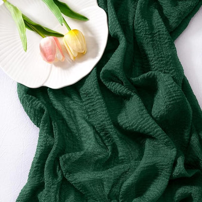Cheesecloth Table Runner Summer Boho Wedding Shower Party Home Decor | Emerald - Image 3