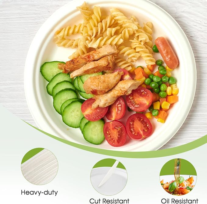 10 in 150 Pack White Compostable Disposable Paper Plates - Image 4