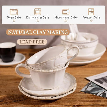 Ceramic Latte Cup with Saucer, 12 OZ Cappuccino Cup Vintage Cafe Art Cups - Image 4