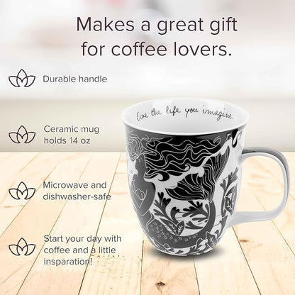 Karma Gifts 14 oz Black and White Boho Mug Mermaid - Image 2