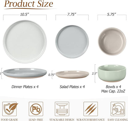 LIANYU 12 Piece Ceramic Dinnerware Set, Stoneware Dinner Dish Set - Image 3