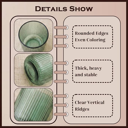 Green Ribbed Highball Glasses Set of 6, 8.5oz Sage Green Vintage Glassware - Image 5