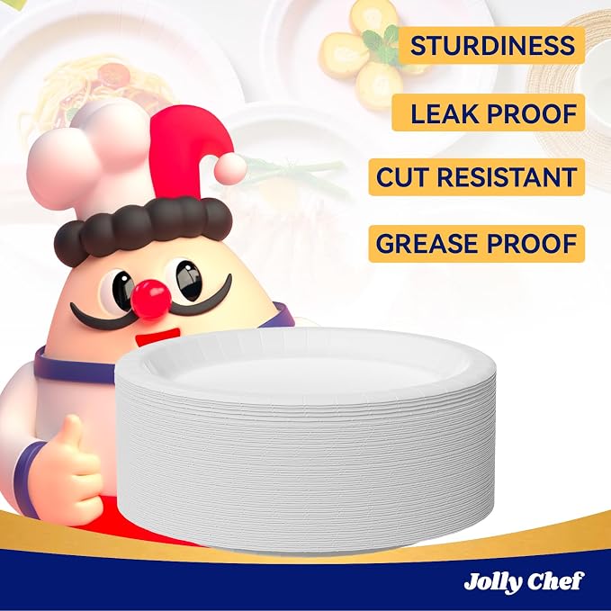 JOLLY CHEF10 inch 140 Pack Disposable Paper Plates, Soak Proof, Cut Proof - Image 2