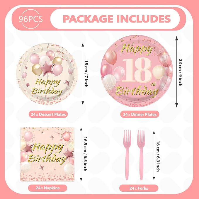 96Pcs Blush Beige 18th Birthday Party Decoration, Serve 24 | Boho Dusty Pink - Image 5