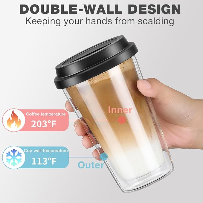 Qipecedm® 2 Packs Double Walled Glass Coffee Mugs - Image 2