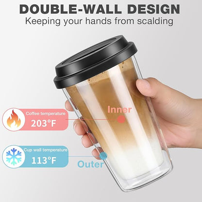 Qipecedm® 2 Packs Double Walled Glass Coffee Mugs - Image 2