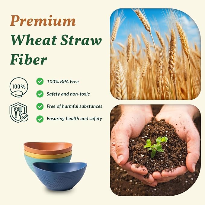 Wheat Straw Bowls Unbreakable Cereal Bowls 26 OZ Serving Bowls - Image 3