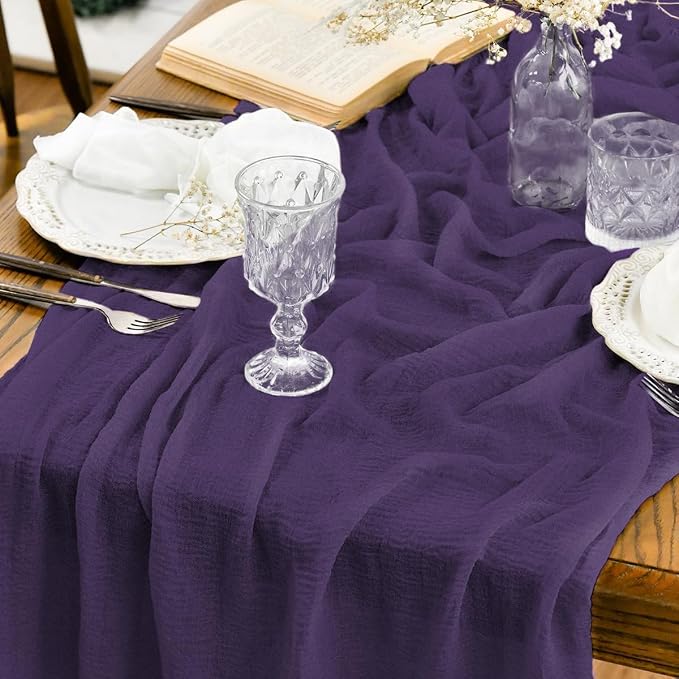 Artoid Mode Boho Cheesecloth Gauze Purple Wedding Table Runner, 120 Inch by ArtoidMode