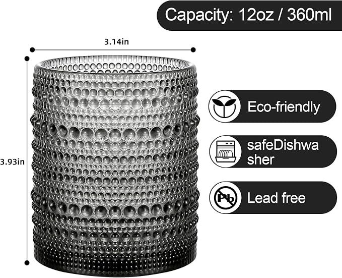 ZMOWIPDL Drinking Glasses Set of 6, 12oz Grey Hobnail Glass Cups | Vintage - Image 2