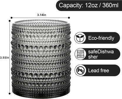 ZMOWIPDL Drinking Glasses Set of 6, 12oz Grey Hobnail Glass Cups | Vintage - Image 2