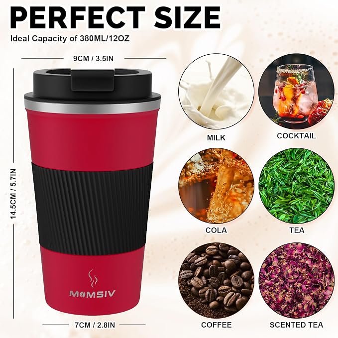 MOMSIV 12oz Travel Coffee Mug, Insulated Coffee Cup - Image 2