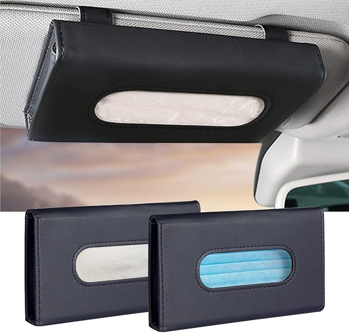 Car Tissue Holder, 2 Pack Sun Visor Napkin Holder, Premium PU Leather, Car Mask - Image 6